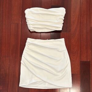 Elegant White Ruched Skirt Set